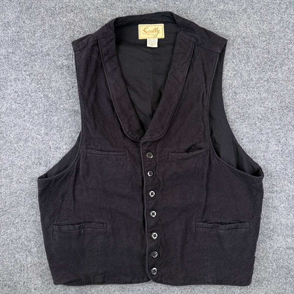 Scully Western Waistcoat Vest Mens XL Black Cotton Canvas Workwear Cowboy